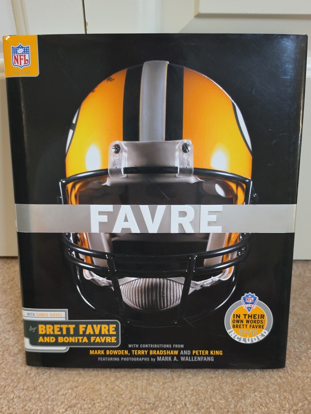 NFL Brett Favre Book with Yellow and Black Helmet Artwork